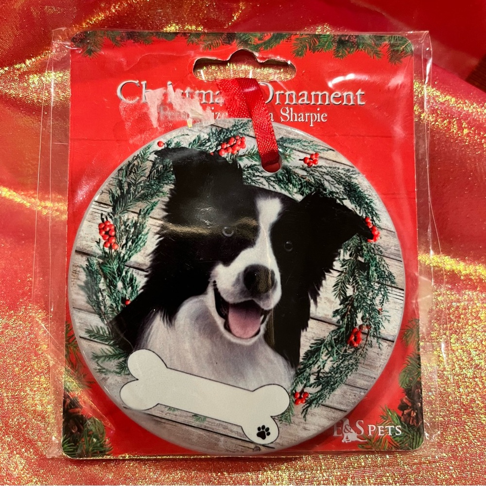 Border Collie Christmas Ornament with Black and White Dog Design NWT